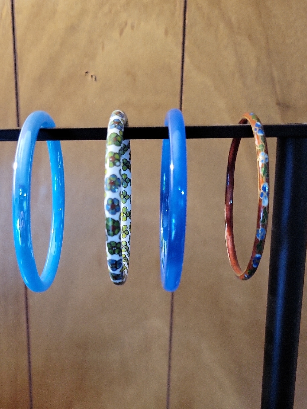 Blue and Multicolor Floral Glass Bangle Bracelet Set - Women Jewelry